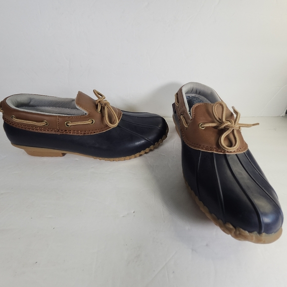 JBU Jambu Gwen-Garden Ready Navy Tan Waterproof Duck Boot Loafer Shoes S 8M NWOB - Picture 1 of 9